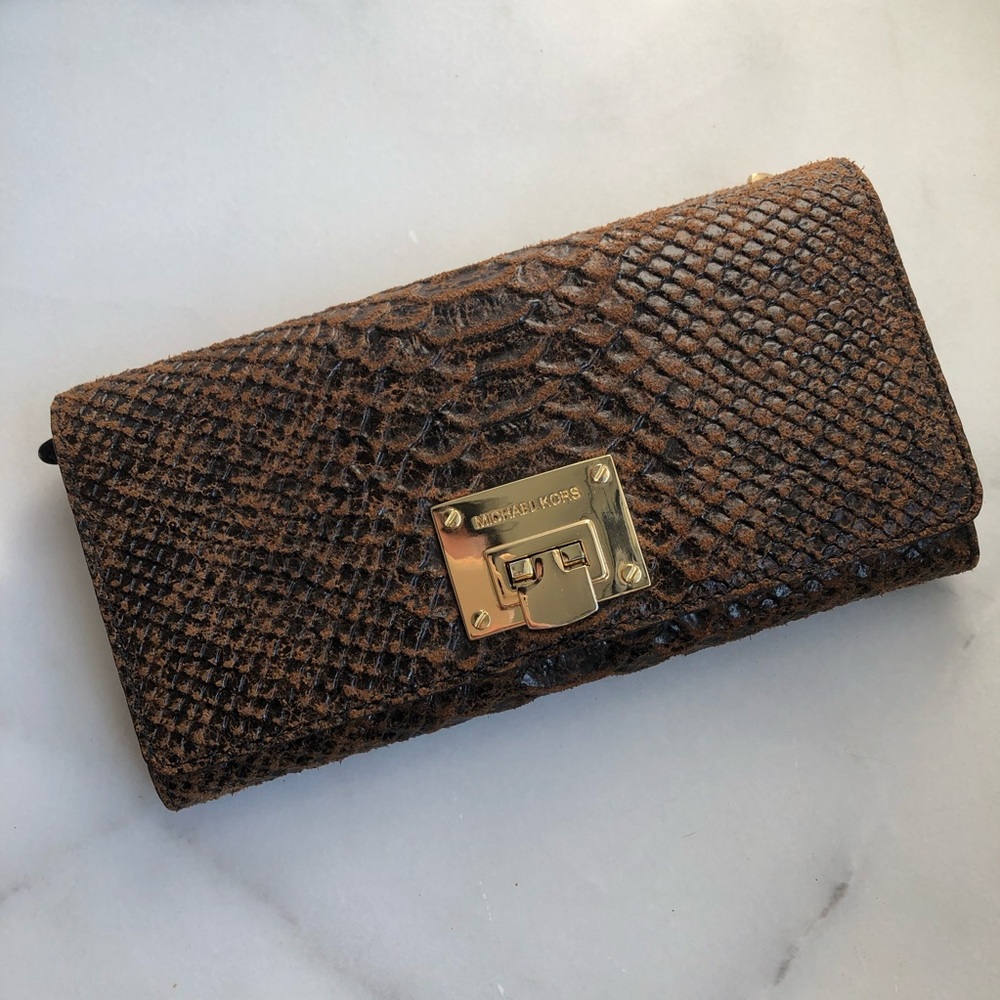 Michael Kors Embossed Leather Flip-lock Wallet
